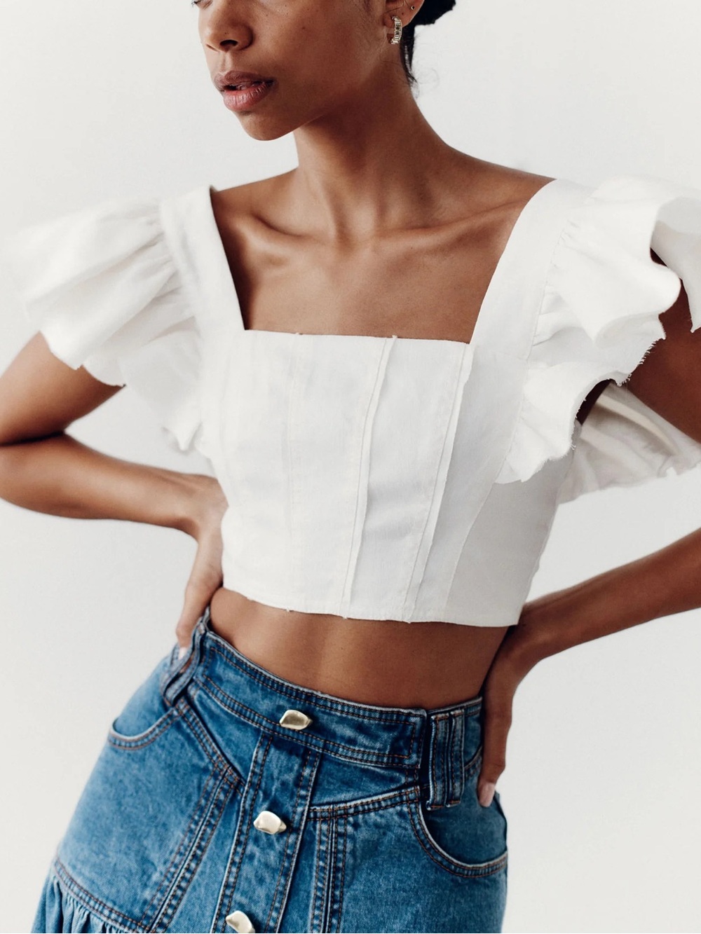 Sofie The Label Ruffle Sleeve Square Neck Crop Top - Picture 5 of 17